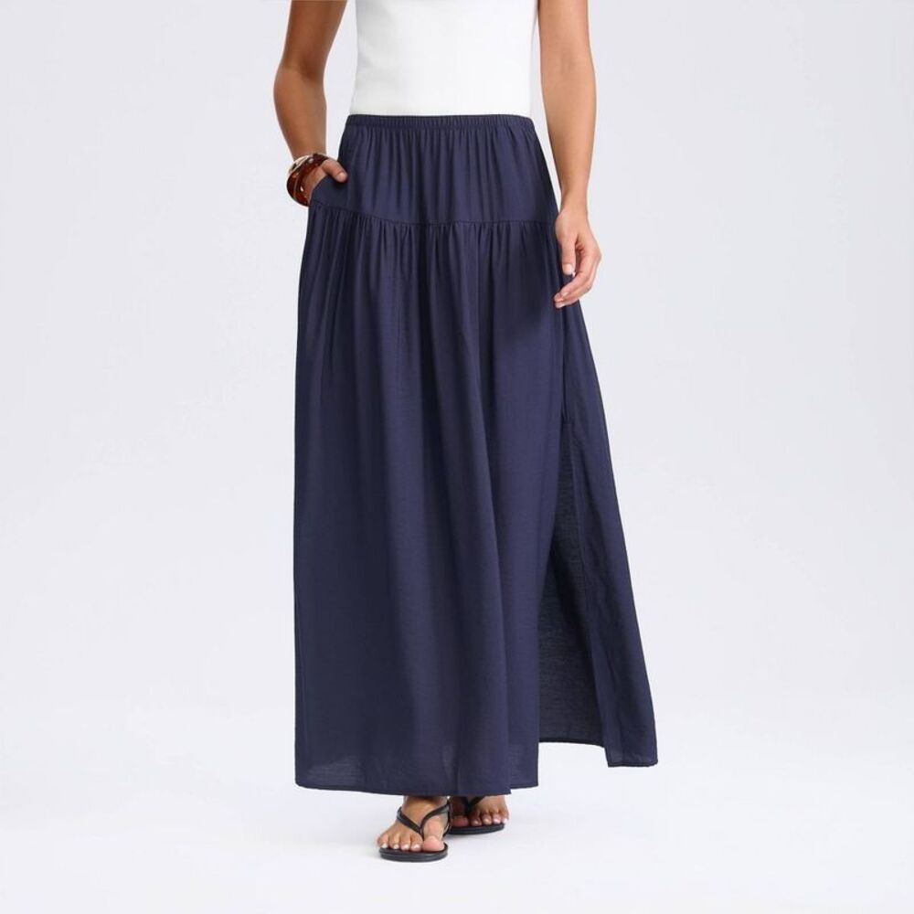 Women's Side Slit Detail Maxi Skirt - A New Day Navy Blue S